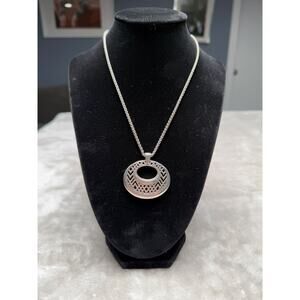 Brighton Interlude Woven Oval Pendant Silver Tone Necklace Adjustable 15-18"